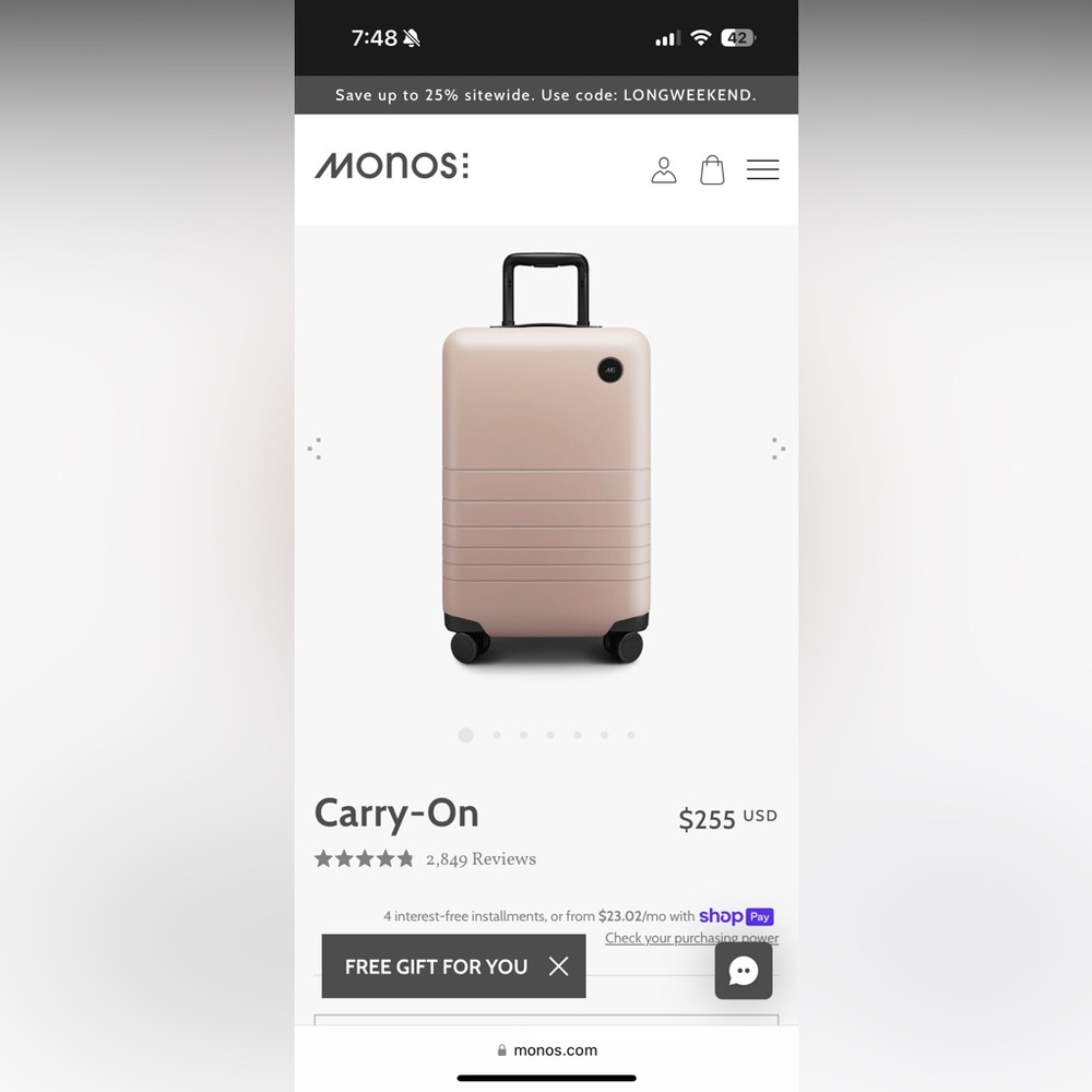 Monos Carry On luggage